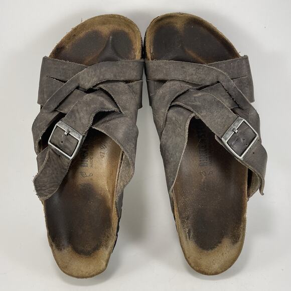 Birkenstock Lugano Slide Sandals Mens Size 11, EU44 Brown Distressed Criss Cross main image 8